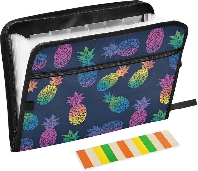 Iridescent Pineapple Accordion File Organizer Expanding Document Folder with 13 Pockets Portable File Folder for A4 Letter Size
