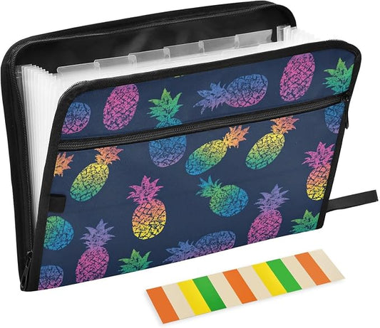 Iridescent Pineapple Accordion File Organizer Expanding Document Folder with 13 Pockets Portable File Folder for A4 Letter Size