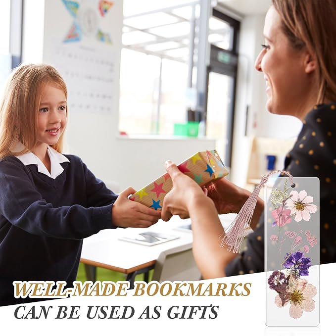 Fuyoooo 376 Pcs Dried Flower Bookmark Making Kit, DIY Bookmark Laminating Pouches with Tassels and Puncher DIY Project Gifts for Women Night Out Craft Book Lovers (Boho Color,2 x 6 Inch)