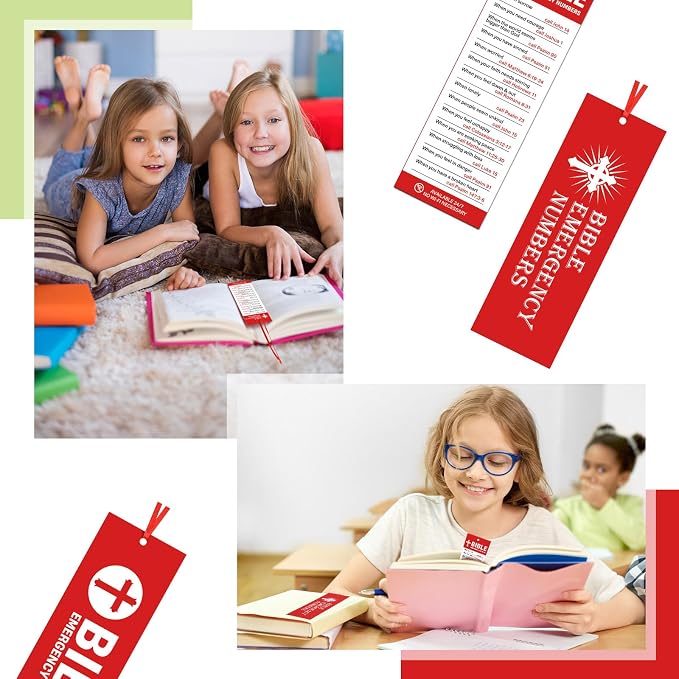 Cholemy 60 Pcs God's Emergency Numbers Bookmark for Kids Paper Religious Catholic Tassel Bible Verse Christian Bookmarks Bulk with Red Ribbon for VBS Sunday School Classroom Church Gifts
