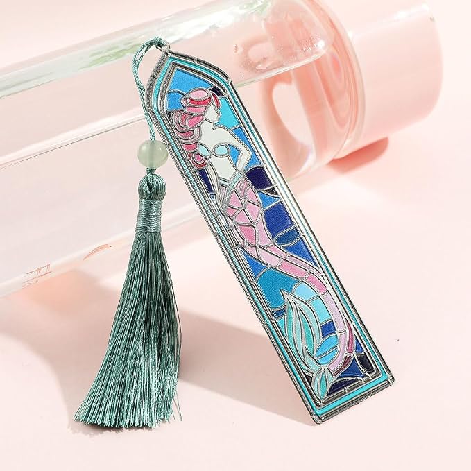 Enchanting Colourful Mermaids Bookmark with Tassel - Magic Brass Book Marks for Women Girls, Reading Supplies Books Accessories Gifts