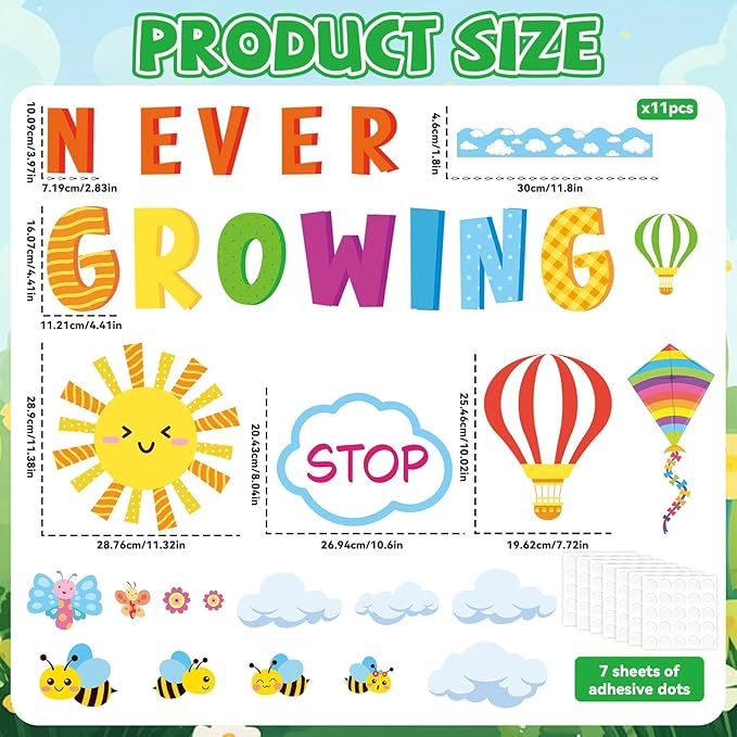 Spring Bulletin Board Set Flower Growth Mindset Classroom Decorations Butterfly Bees Paper Cutouts Sky Grassland Bulletin Board Border for Chalkboard Kindergarten Decor Back to School Party Supplies
