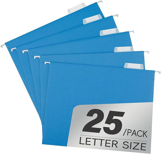pmybupo Blue 25 Pack Hanging File Folders,Cabinet Organizer Letter Size 1/5 Cut Adjustable Label Decoration Home Office School Classroom