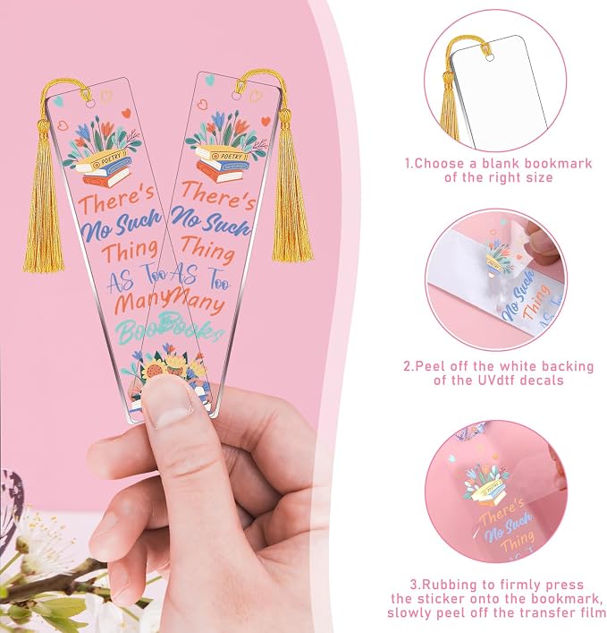 UV DTF Bookmark Stickers - 24 Sheets Book Lovers UVDTF Decals for Acrylic Bookmarks Double-Sided Printing Book Lover Wraps Rub on Transfer Stickers for Blank Bookmarks(Blank Bookmark Not Included)