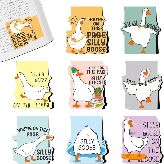 Goose Magnetic Bookmark Gifts - 8Pcs Silly Bookmarks Goose Magnetic Funny Meme Book Mark Magnets Cartoon Animal Page Marker Clip Gift for Book Lovers Students Teacher School Reading Book Marks
