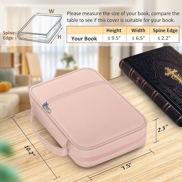 FINPAC Bible Cover Small Size Church Study Book Carrying Bag, Bible Protective Case with Handle Zippered Pocket for Men Women