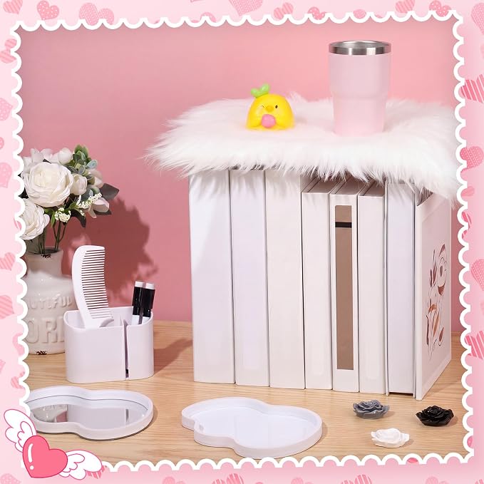 Sabary 10 Pcs Locker Accessories Kit Locker Decorations Supplies Including Magnetic Whiteboard Mirror Organizer Markers Rug Cute Flower Magnets and Comb for Office Back to School Essentials(White)