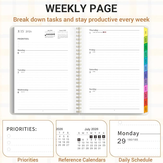 Academic Planner 2026–2027, Weekly & Monthly Calendar Planner, July 2026 – June 2027, Hardcover Agenda Book with Tabs, A5 (6.3" x 8.5"), Daily Organizer for Students, Teachers & School Supplies, Smiley Face (Jul 2026–Jun 2027)