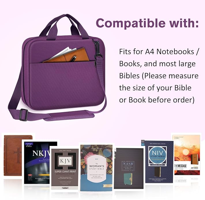 FINPAC Large Bible Cover, Carrying Book Case Church Bag Bible Protective with Zippered Pocket and Handle, Gift for Men Women