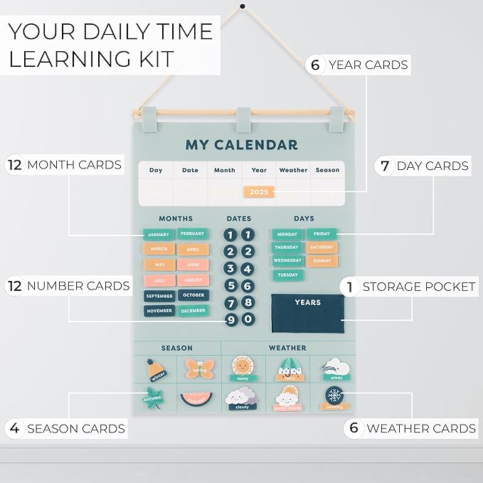 Beautiful Toddler and Kids Calendar - Perfect Homeschool Supplies With Months, Days of the Week, Season and Weather - Cute Play Room Decor Essentials for Preschool Learning & Organization