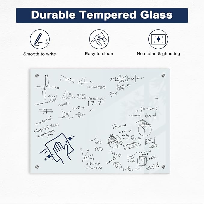 Magnetic Glass Whiteboard, 8' x 4' Glass Dry Erase Board for Wall, 96" x 48" Large Frameless White Board with 1 Marker Tray and 10 Magnets for Office, Home, Classroom - Normal White