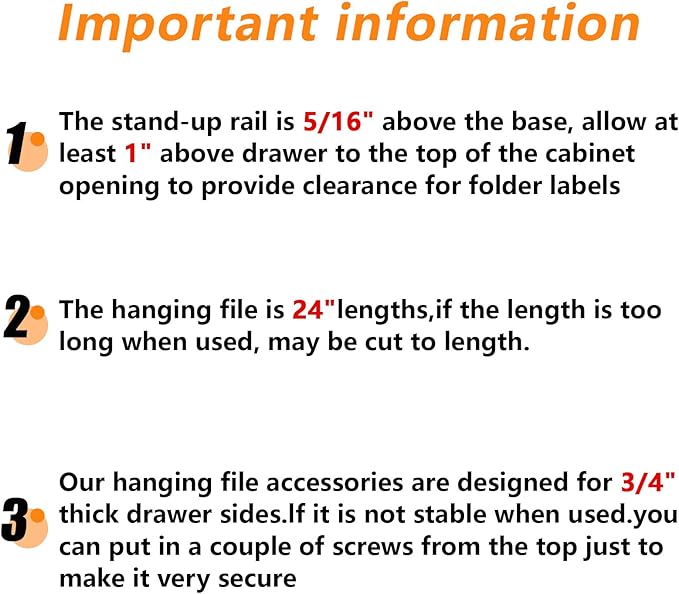 Tenare 4 Pieces Hanging File Rails PVC Black File Rails Hanging System Keeping Your Folders Neat and Organized(3/4 Inch Drawer Sides 24 Inch Long)