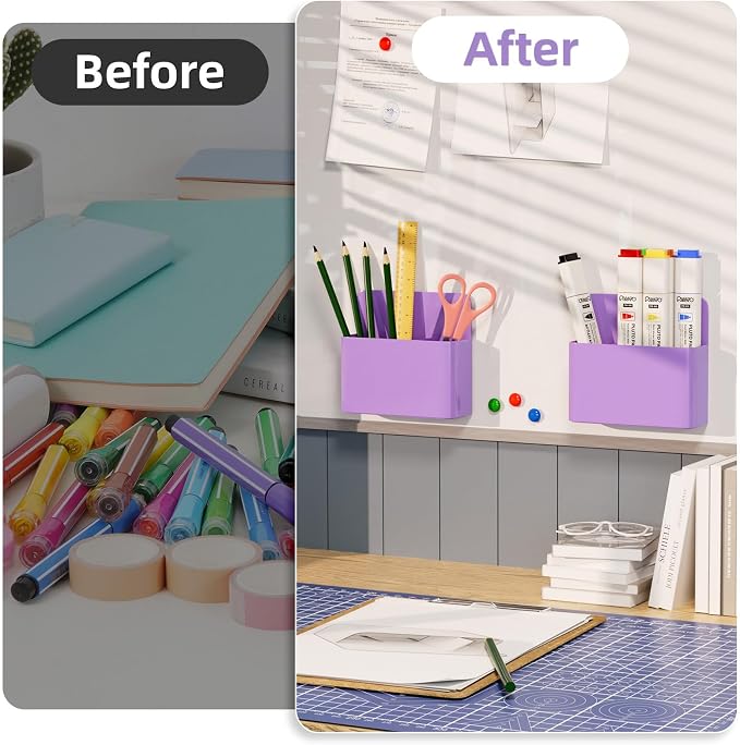 Magnetic Dry Erase Marker Holder, Magnetic Pen Holder Whiteboard Pen Holder Dry Erase Marker and Eraser Organizer,Powerful Neodymium Magnets 4pcs (Purple)