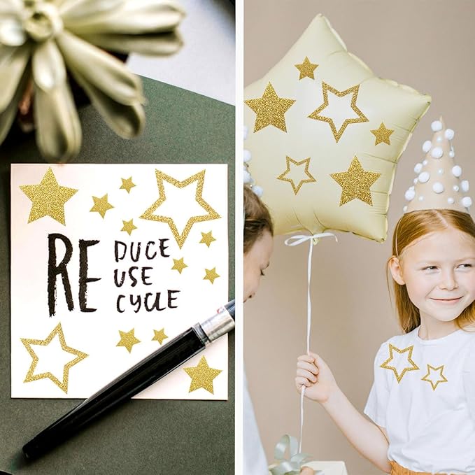 5 Sheets Glitter Star Stickers, Gold Stars Stickers, Self-Adhesive Star Labels, Star Decals for Crafts, Christmas Decoration Scrapbooks Cards Kids Reward, Teacher Stickers Stars