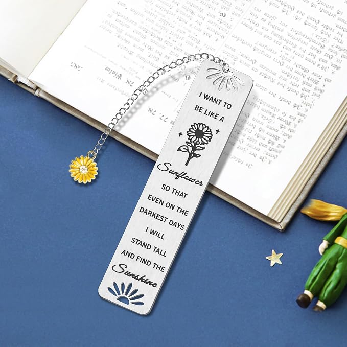 Sunflower Gifts for Women Girls, Kaluofan Inspirational Bookmarks with Sunflower Chain, Book Markers for Reading, Back to School Coming of Age Gifts, Graduation Gifts, Christmas Stocking Stuffers
