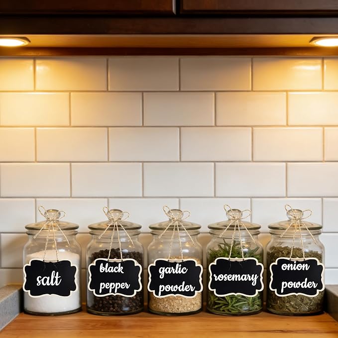 24 Pcs Reusable Mini Chalkboards Signs with Stands and Hanging String, Food Labels for Party Buffet, Small Double-Sided Blackboard for Weddings Birthday Table Numbers, Name/Price Tags, Place Cards