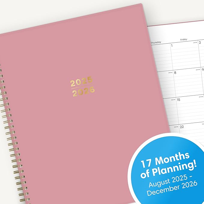 Blue Sky 17 Month Weekly and Monthly Academic Year Planner Calendar, August - December, Flexible Cover, Wirebound, Laminated Tabs, Dusty Rose (Dusty Rose- 2025/2026, 8.5" x 11")
