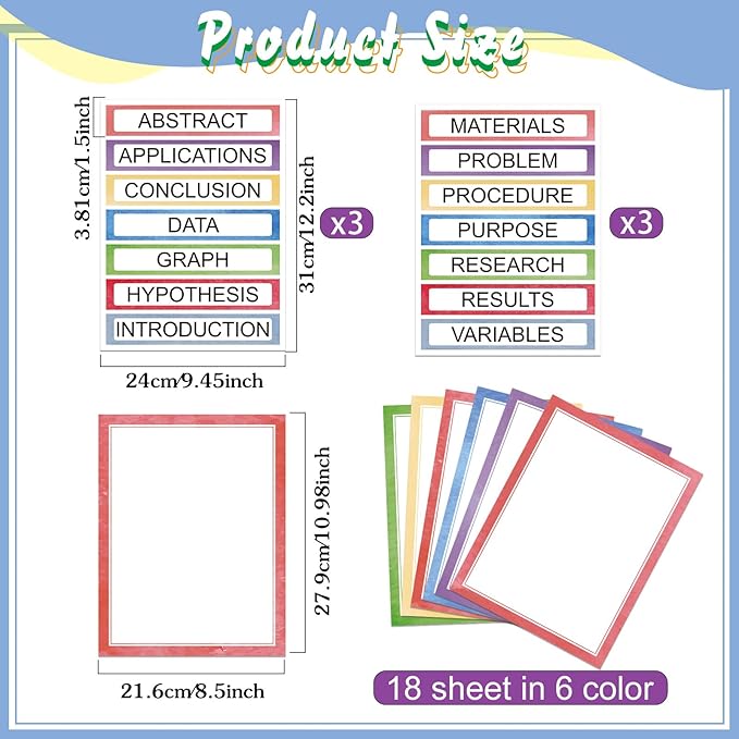 24 Sheets Science Board Supplies 18 Self Adhesive Presentation Science Subtitles & 6 Project Titles Board Sticker for School Office Supplies(Water Color)