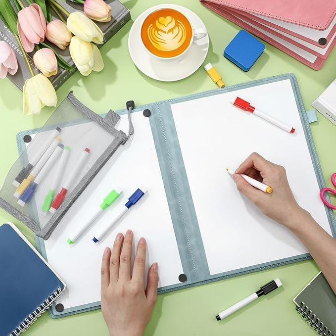 Feifeiya 6 Sides Dry Erase Notebook Portable White Board 12"x9"(a4) Travel Dry Erase White Board Notebook Foldable Anti-ghosting Surface for Office, School, Study, Travel & Business Meeting Planning
