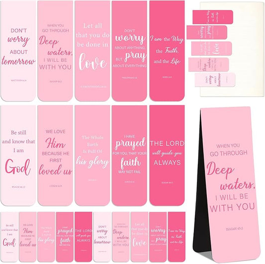 Epakh 50 Pcs Pink Christian Gifts for Women Bulk 4.7'' x 0.8'' Christian Magnetic Bookmarks Bible Verse Bookmarks Women Employees Appreciation Gifts Bridal Shower Wedding Religious Church Party Favor