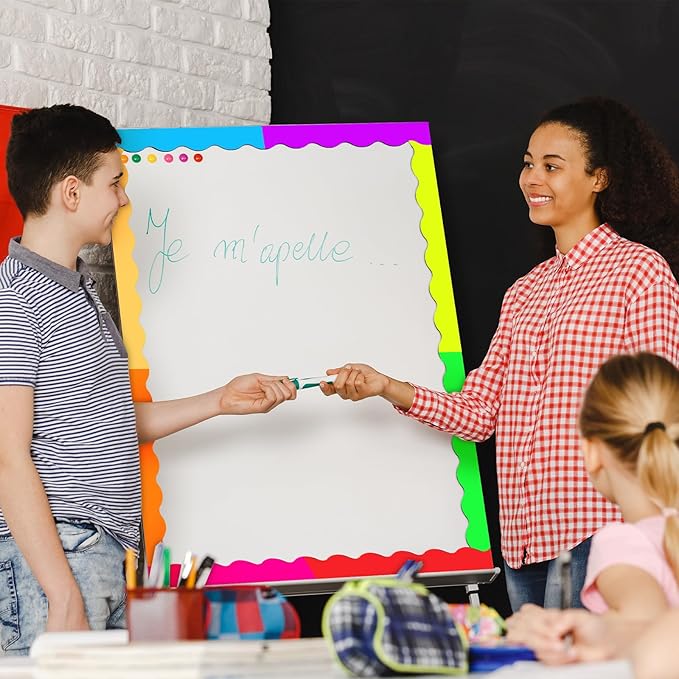 Qeeenar 24 Pcs Magnetic Borders for Classroom Bulletin Board Borders Magnetic Whiteboard Classroom Strips for Office Chalkboard Decoration(Neon Color)