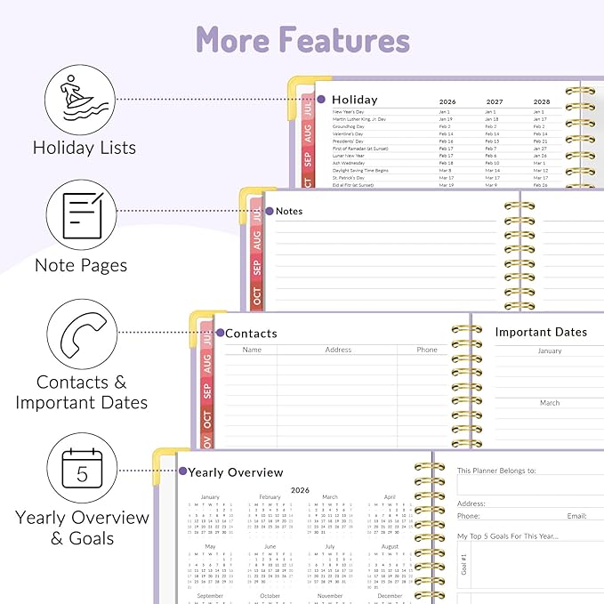 Forvencer Academic Planner 2026-2027, July 2026-June 2027 Weekly & Monthly Hardcover Calendar Planner, 6" X 8", Daily Agenda Book, School Office Notebook College Teacher Student Organizer A5, Purple