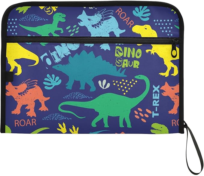 Colorful Dinosaur Grunge Purple File Folders,Plastic Folders with 13 Pockets,Expandable File Folder for Documents School Students Office,Aesthetic Folder with Labels A4 Letter Size