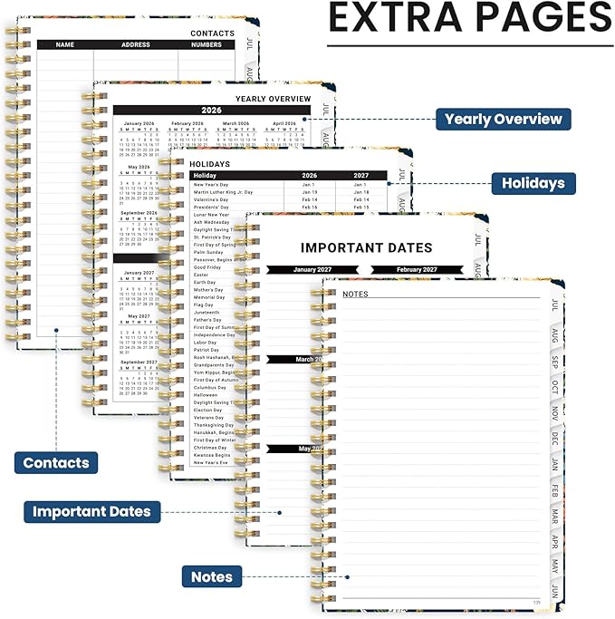 2026–2027 Academic Planner, Weekly and Monthly Planner for Women, July 2026 - June 2027, Pretty Hardcover 2026–2027 Academic Planner with Tabs, Inner Pocket, Spiral Bound, Perfect Office Home School Supplies - 6.3" x 8.5", Botanical Tapestry