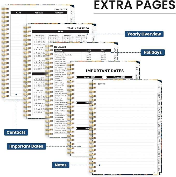 Planner 2026-2027, Hardcover Monthly and Weekly Academic Planner July 2026 - June 2027, Teacher and Student Calendar Agenda Book with Tabs, A4 (8.5" x 11"), Ideal for School and Office, Botanical Tapestry