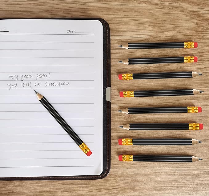 Adhere 50pcs Golf Pencils with Eraser Hexagon Wooden half Pencils Graphite 2B for Golf Event Scoring, Classroom, Wedding, Pew, Pocket | Free Pencil Sharpener (z-Black・Hexagon・50pcs)