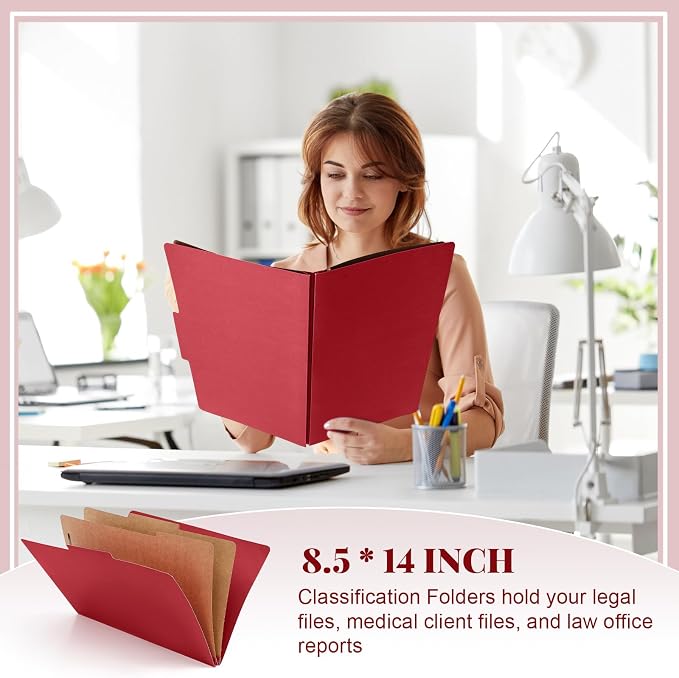 AmazingSpark 24 Pcs Legal Size Classification Folders Bulk 2 Dividers Pressboard File Folder with Expansion 2 Prongs Fastener Heavy Duty Office File Organizer for School Hospitals Home (Dark Red)