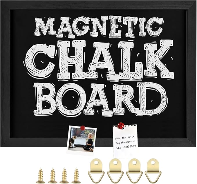 TORASO Magnetic Chalkboard, Solid Pine Wood Frame Magnetic Chalkboard, Black Wood Framed Chalk Board for Wedding, Kitchen, Bar, Restaurant, Menu & Home Decor,Large Chalkboards, 17.7" x 23.6"(BK-4560)