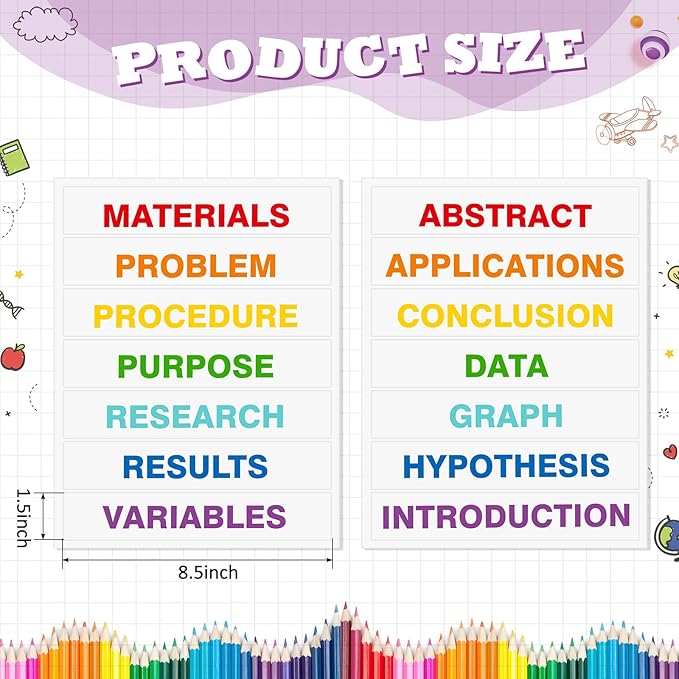 Lewtemi 14 Sheets Science Fair Board Supplies Self Adhesive Presentation Subtitles 2 Sheets Edge Self Adhesive Paper Poster Board Letters Presentation Paper for School Office Supplies(Rainbow Color)