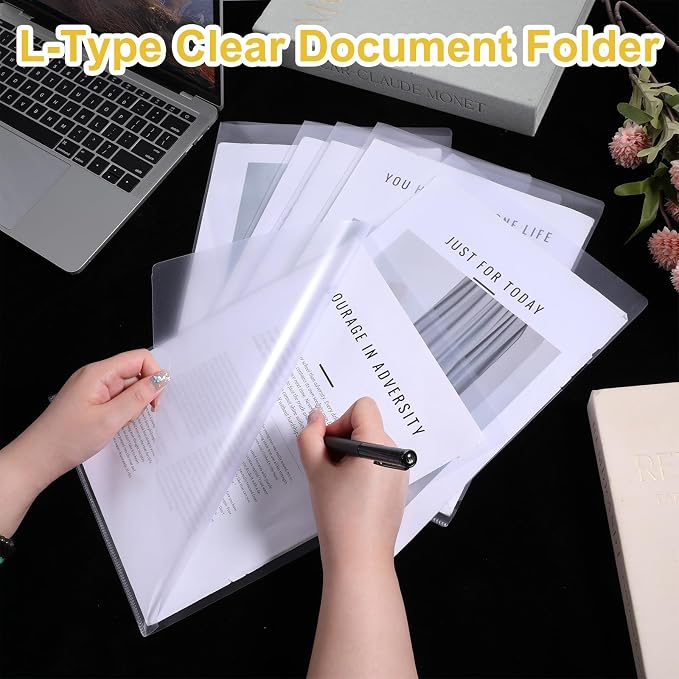 100 Pack Plastic Clear Document Folders, Clear Folders for Document | L-Type Folder Copy Safe Project Pockets, A4 Paper Sleeves Folder in Transparent with 60 Pieces Index Tabs for Office