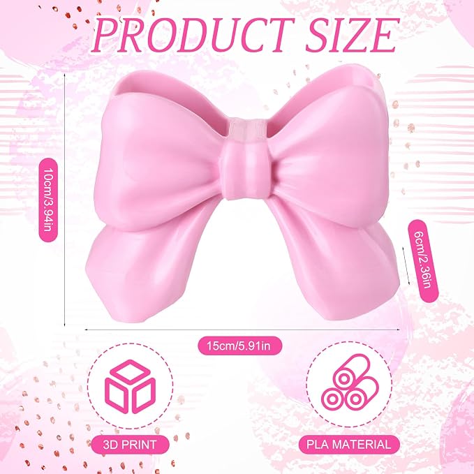 Marspark Cute Bow Pen Holder for Desk, Decorative Pencil Holder Organizer, Aesthetic Pink Desk Accessories for Office, Vanity, Back to School Supplies for Students