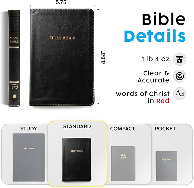 Printualist Personalized KJV Thinline Holy Bible with Name Engraved, Red Letter King James Version, Faux Leather Black Cover, Custom Gift Bible for Christian Celebrations