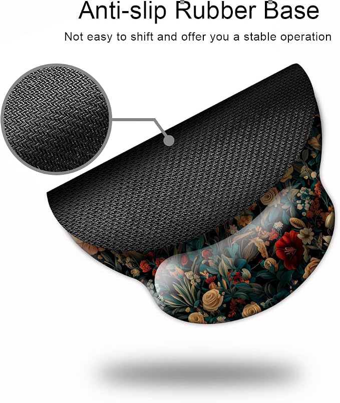 Ergonomic Mouse Pad with Wrist Support,Mouse Pad with Wrist Rest,Relieve Wrist Pain Mousepad Non-Slip Rubber Base,Mouse Pads for Desk,Computers,Laptop,Office,Home,Accessories Retro Flowers