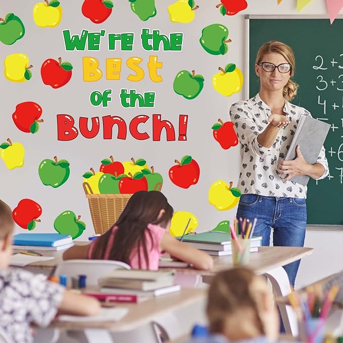 JarThenaAMCS Colorful Apples Bulletin Board Set We're The Best of Bunch Paper Cut-Outs with Glue Points for Back to School Classroom Party Name Tags Door Wall Decor, 53Pcs