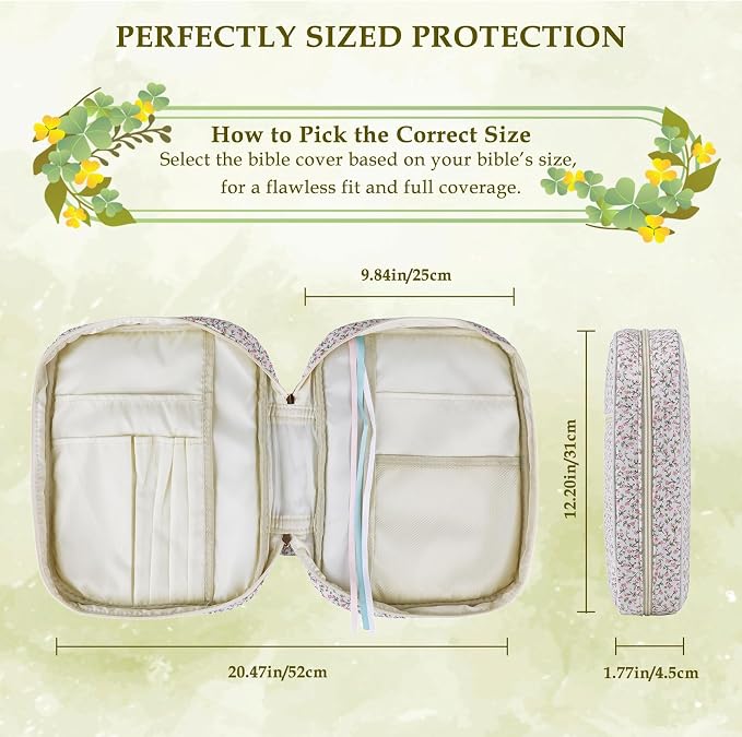 Allinside Bible Cover Case for Women - Cute Bible Carrying Bag with Waist Strap & Greeting Card | Lightweight Bible Cover for Daily Devotion, Church & Travel - Perfect Christian Gift for Her