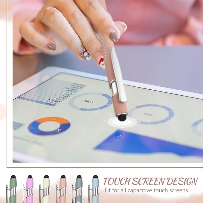 Zonon 12 Pcs Inspirational Pens Gift Set Funny Ballpoint Pen with Stylus Tip Motivational Graduation Gifts Bulk for Teacher Coworkers Nurse School Office Supplies(Morandi,Motivational Style)