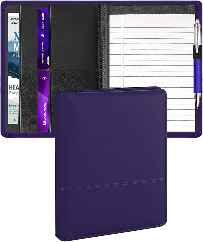 Padfolio Binder A5 Document Organizer with Refillable Lined Notepad, Junior Size Folder Portfolio for Men Women.Dark Purple