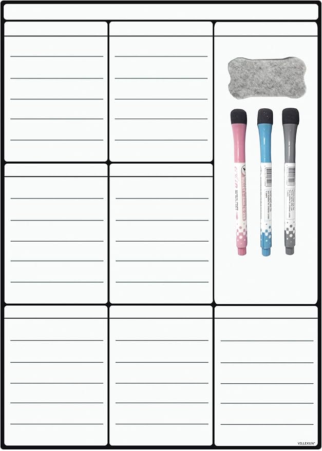 A3 Dry Erase Weekly Planner Board - 16" x 12" Magnetic Whiteboard for Daily, Weekly, and Monthly Scheduling, Chore Chart, Fitness, Meal Prep, and More for Pets, Kids, and Adults