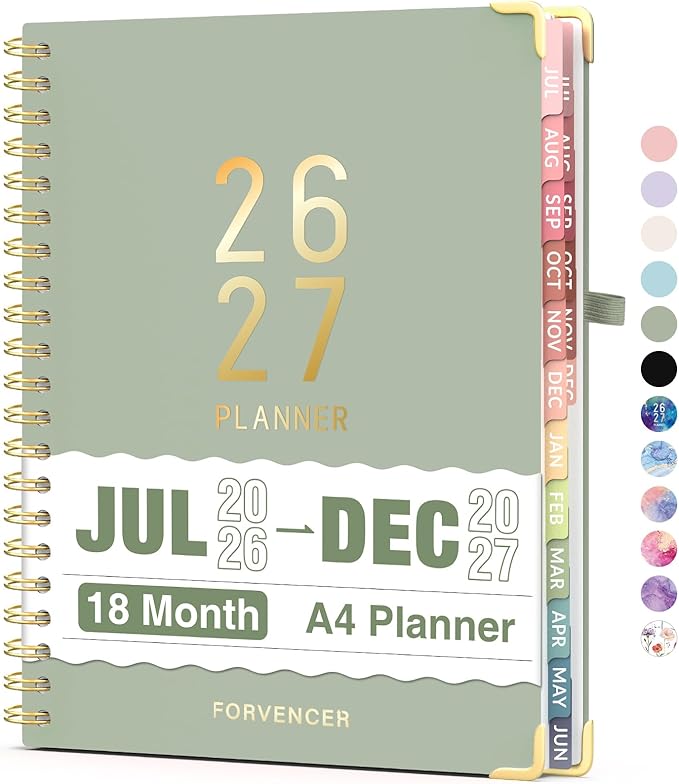 Jul 2026 - Dec 2027 Planner, Forvencer 18 Month Academic Planner 2026-2027, 8.5" x 11", Calendar Planner Weekly and Monthly, Daily Agenda Book, College School Supplies for Student Teacher, A4, Green