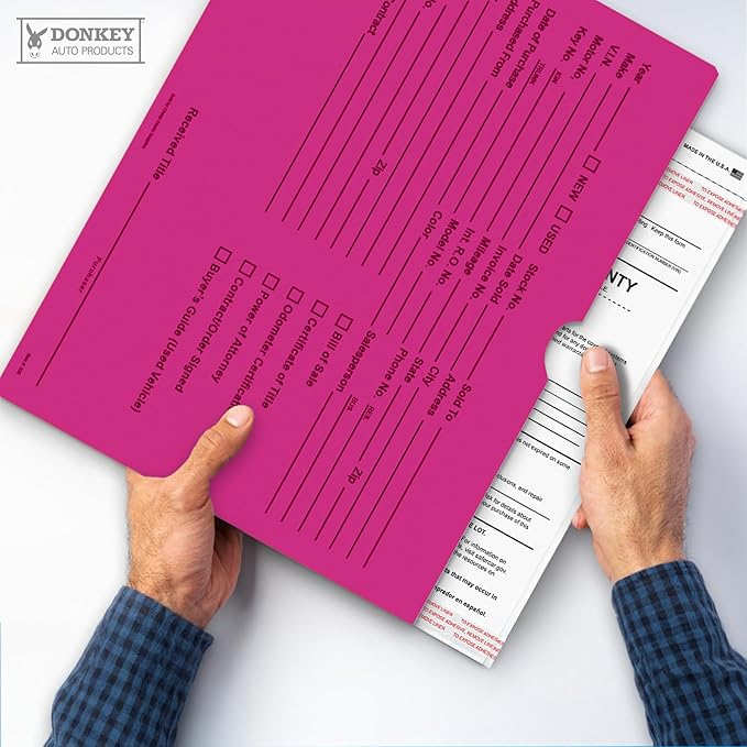 Printed Vehicle Deal Envelopes 9x12 Deal Jackets (100 shrink wrapped) (Fuchsia)