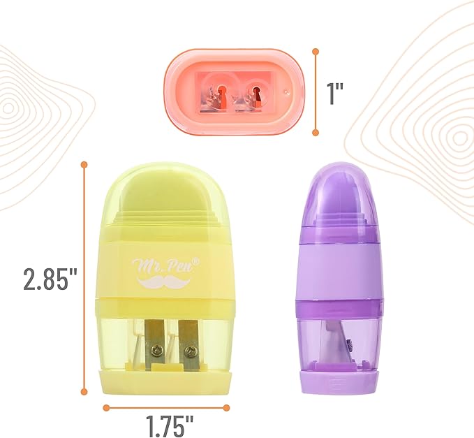 Mr. Pen- Pencil Sharpener & Eraser, 4 Pack, 2-in-1 Manual Sharpeners with Canister, 2 Sharpening Holes for Standard & Jumbo Pencils, Colorful Dual Hole Design for School, Office, Home, Kids
