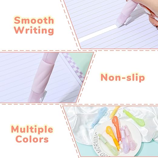 Temiary 4 Pack Correction Tape Pen, 0.27 in x 78.7 Ft White Smooth Pull Out Tape Pens for Writing, Tear Resistant Easy to Use Applicator for Instant Corrections School Office Supplies (Multicolor)