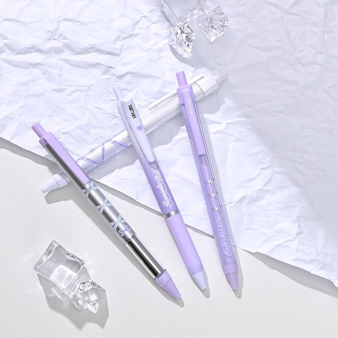 BAYTORY 8Pcs Gel Pens, Aesthetic Pens, Fine Point 0.5 mm Pen for Journaling, Retractable Quick Dry Black Ink, Smooth Writing for Office School Supplies (Purple Series)