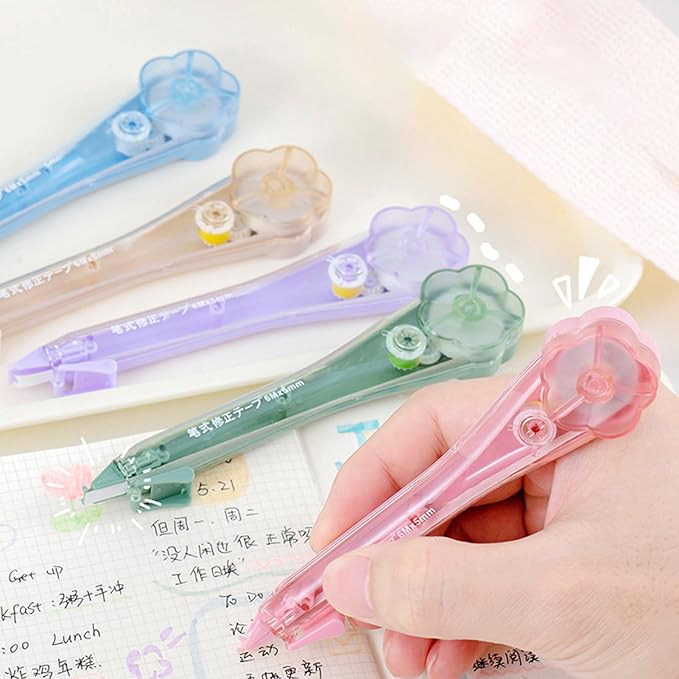 White Correction Tape | Flower Shape Stationery,Corrector Tape Roller Pen,for Teachers Home Office Writers Journalists Test Taking Journaling Crafting Studying Exam School