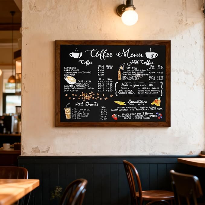 DOLLAR BOSS Magnetic Chalkboard for Wall, 24" x 18" Rustic Brown Framed Chalk Memo Board Menu Sign Display for Home, Kitchen, Office, Classroom with 4 Markers, 8 Magnets