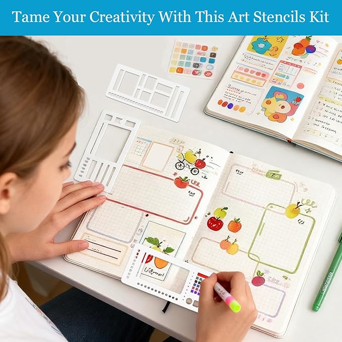 Handmade Flexible Record Template,3 Pack Planner Stencil Set for Dot Grid,Drawing,Checklists,Boxes,Lines&Daily Planning,Reusable Templates Kit for Journaling,Calendar,Scrapbooking&DIY Crafts Supplies